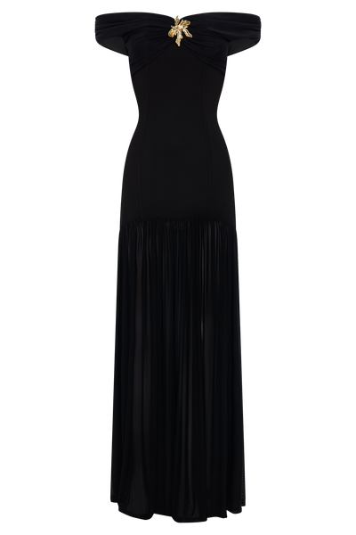 Kellie Off Shoulder Crepe Maxi Dress - Black